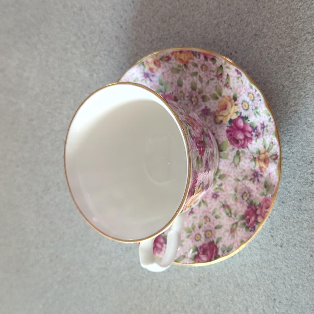 Crown Trent Tea Cup & Saucer Pink Chintz flower floral made England Rose